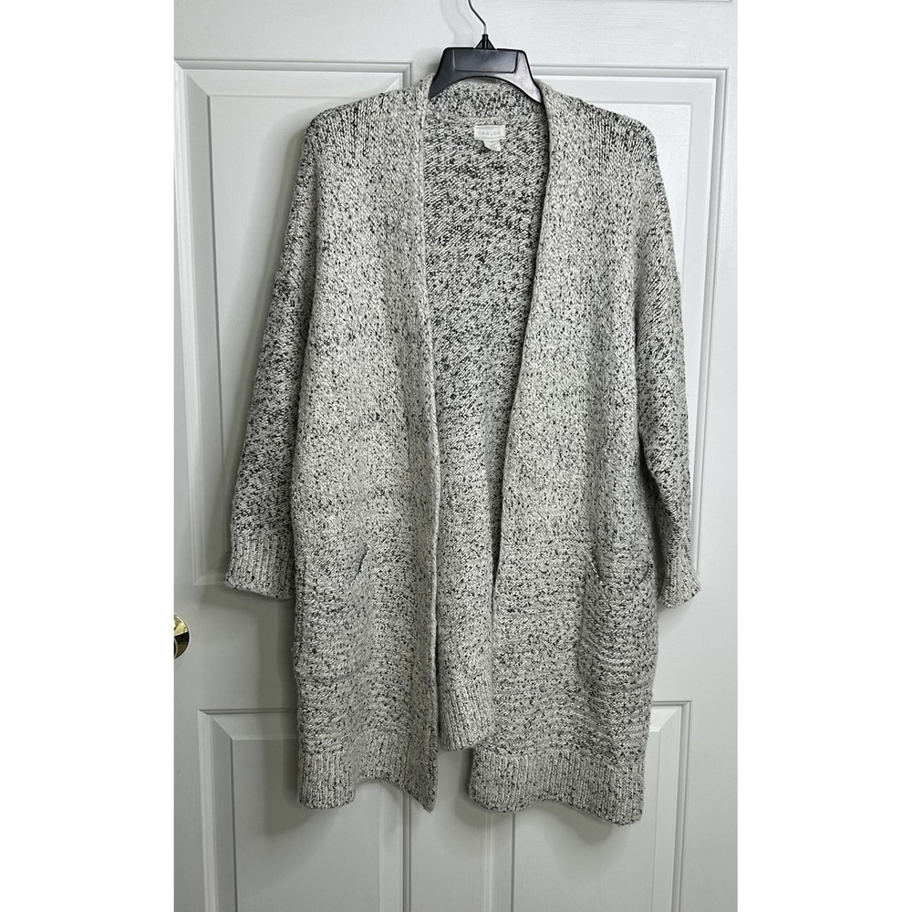 Caslon Long Chunky Knit Cardigan Sweater Women's 3X Heathered Gray Pockets